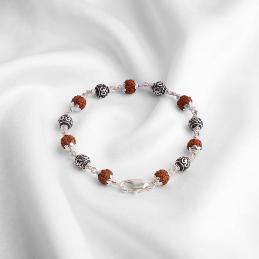 92.5 Oxidized Silver Om Rudraksha Lucky Bracelet