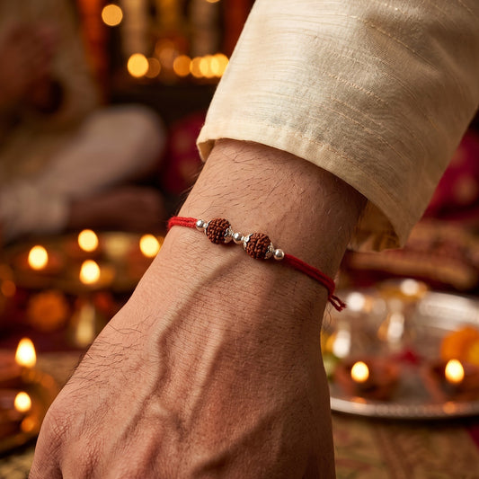 Double Rudraksha Silver Rakhi