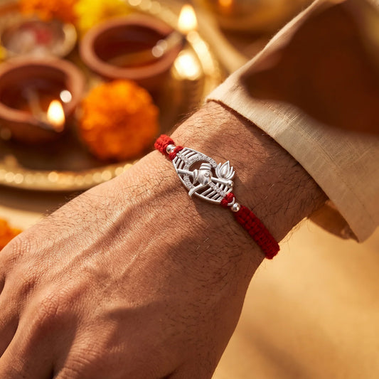 Ganesha Zircon Silver Rakhi