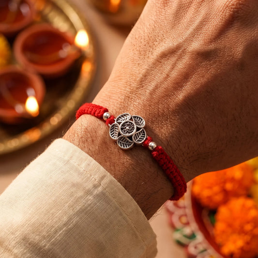 Oxidized Silver Rose Rakhi