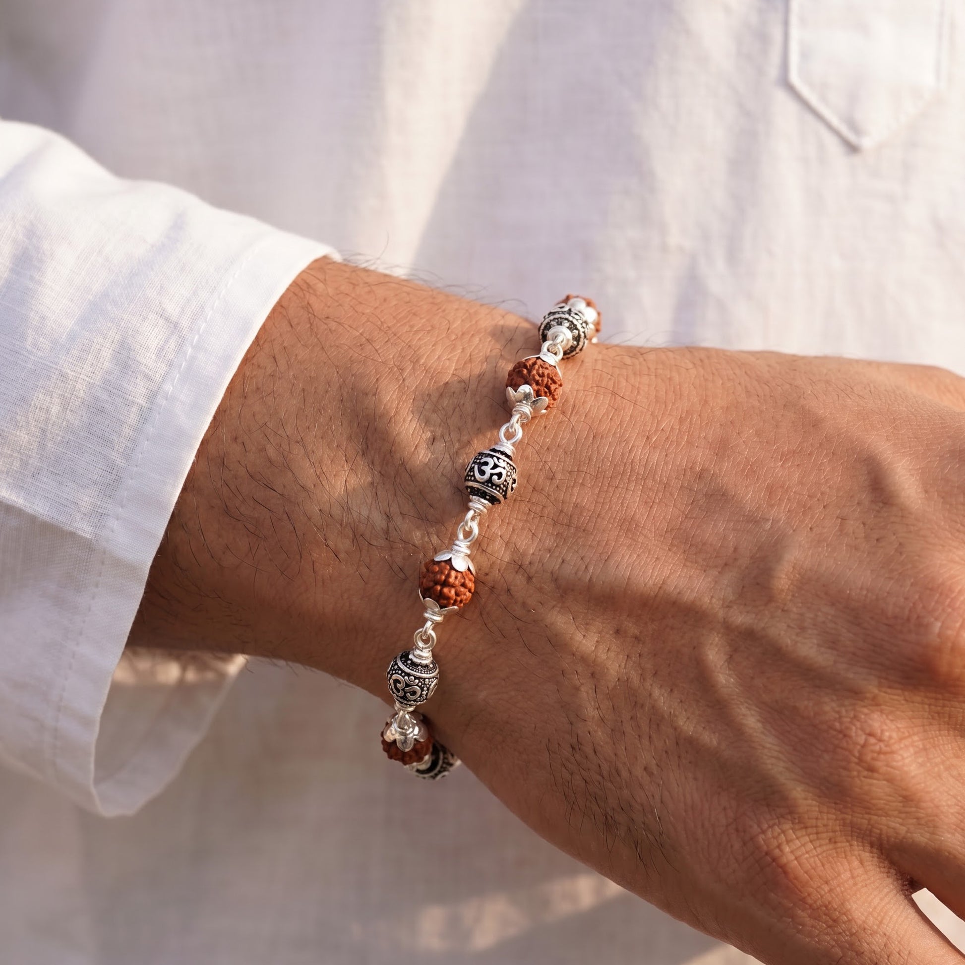 92.5 Oxidized Silver Om Rudraksha Lucky Bracelet