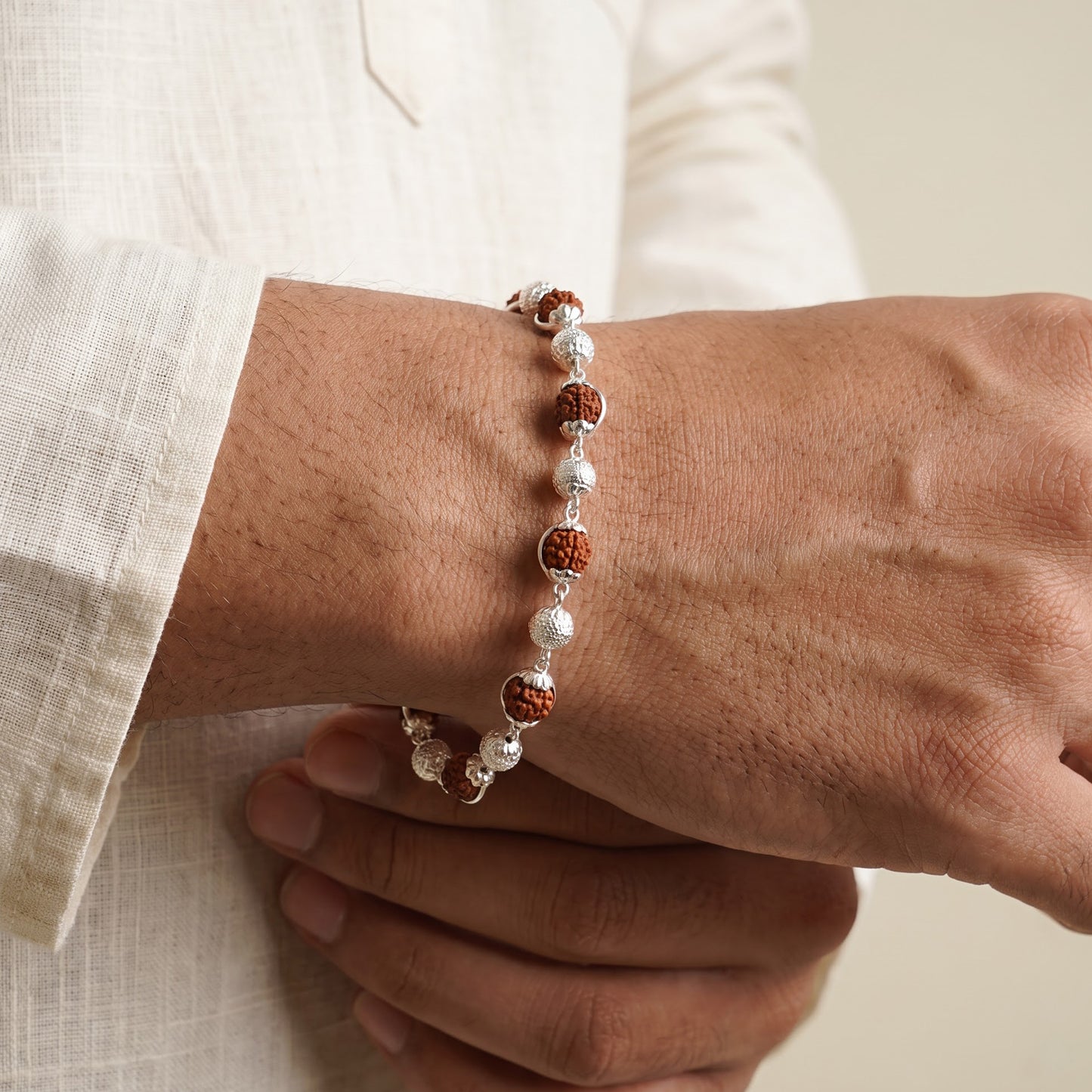 92.5 Silver Bezel Rudraksha Lucky Bracelet