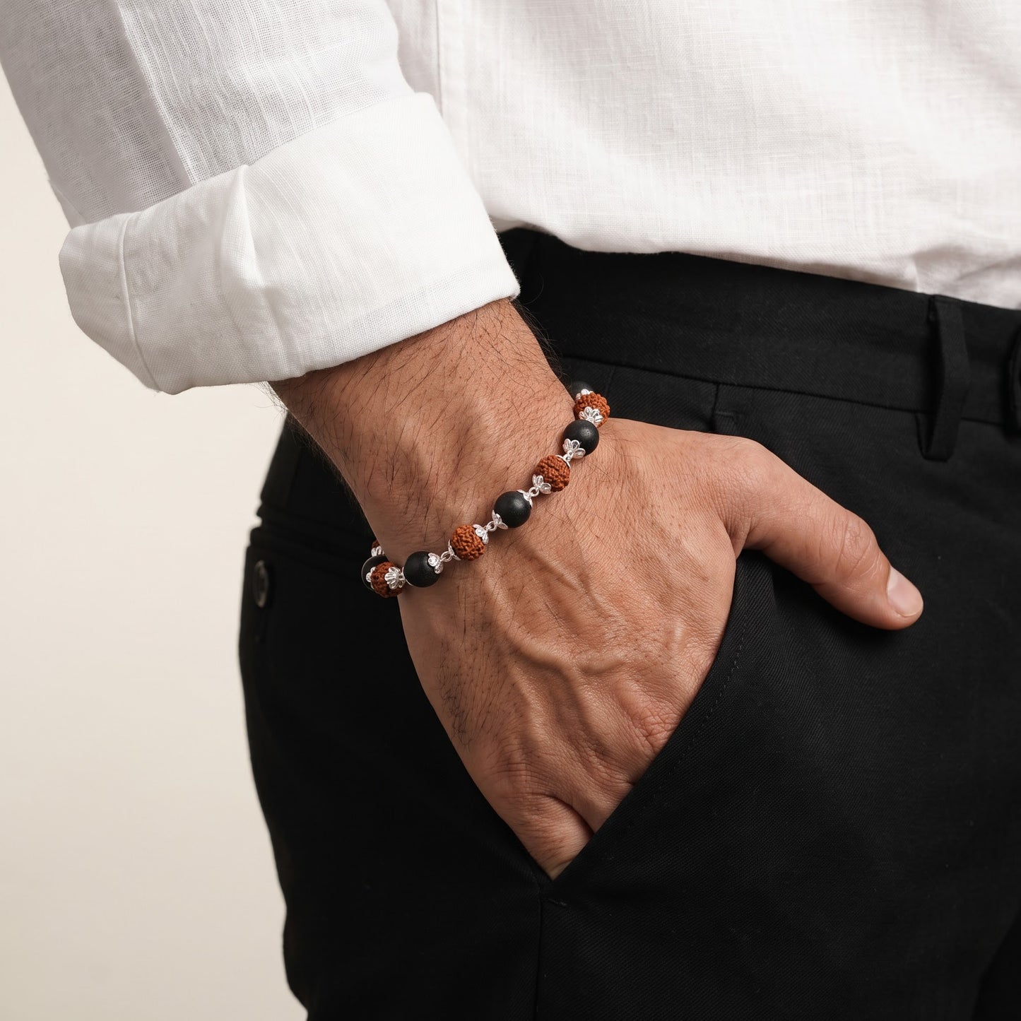 92.5 Silver Karungali Rudraksha Lucky Bracelet