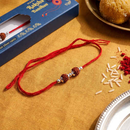 Double Rudraksha Silver Rakhi