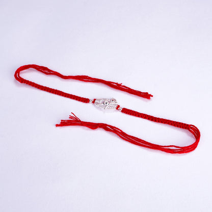 Ganesha Zircon Silver Rakhi