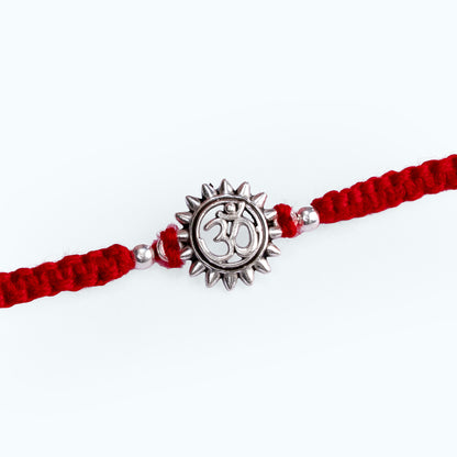 Om Sun Silver Red Thread Rakhi