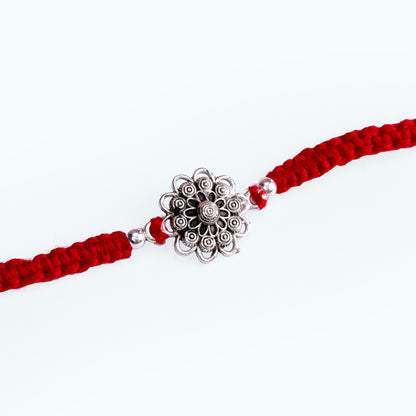 Oxidized Silver Flower Rakhi