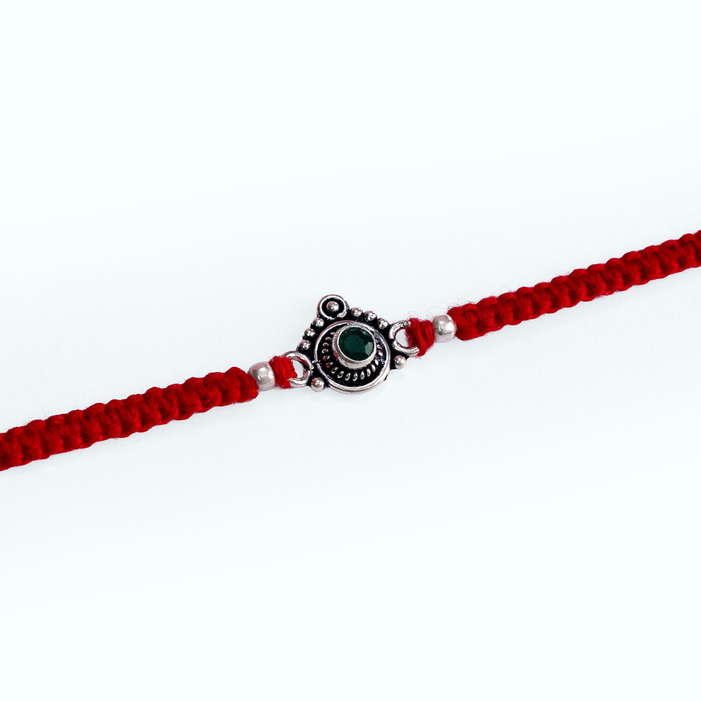 Oxidized Silver Green Stone Rakhi
