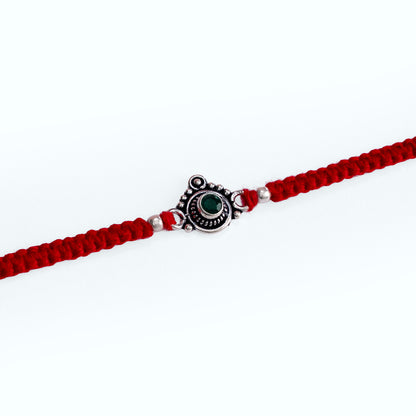 Oxidized Silver Green Stone Rakhi