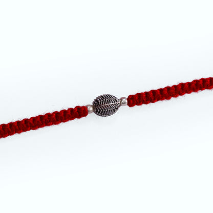 Oxidized Silver Leaf Bead Rakhi