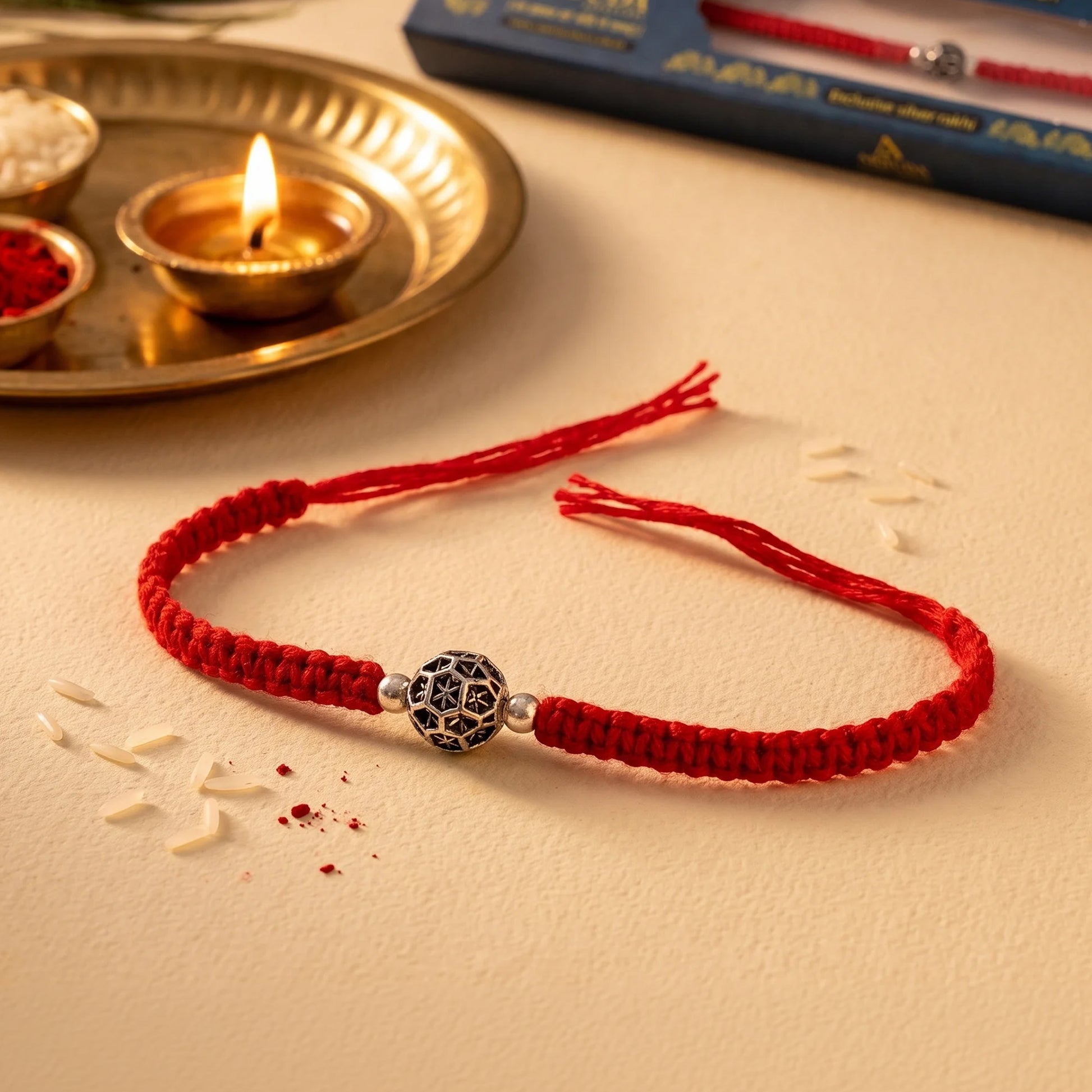 Oxidized Silver Ball Rakhi
