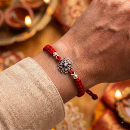 Oxidized Silver Flower Rakhi