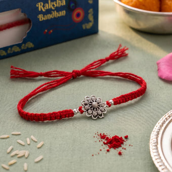 Oxidized Silver Flower Rakhi