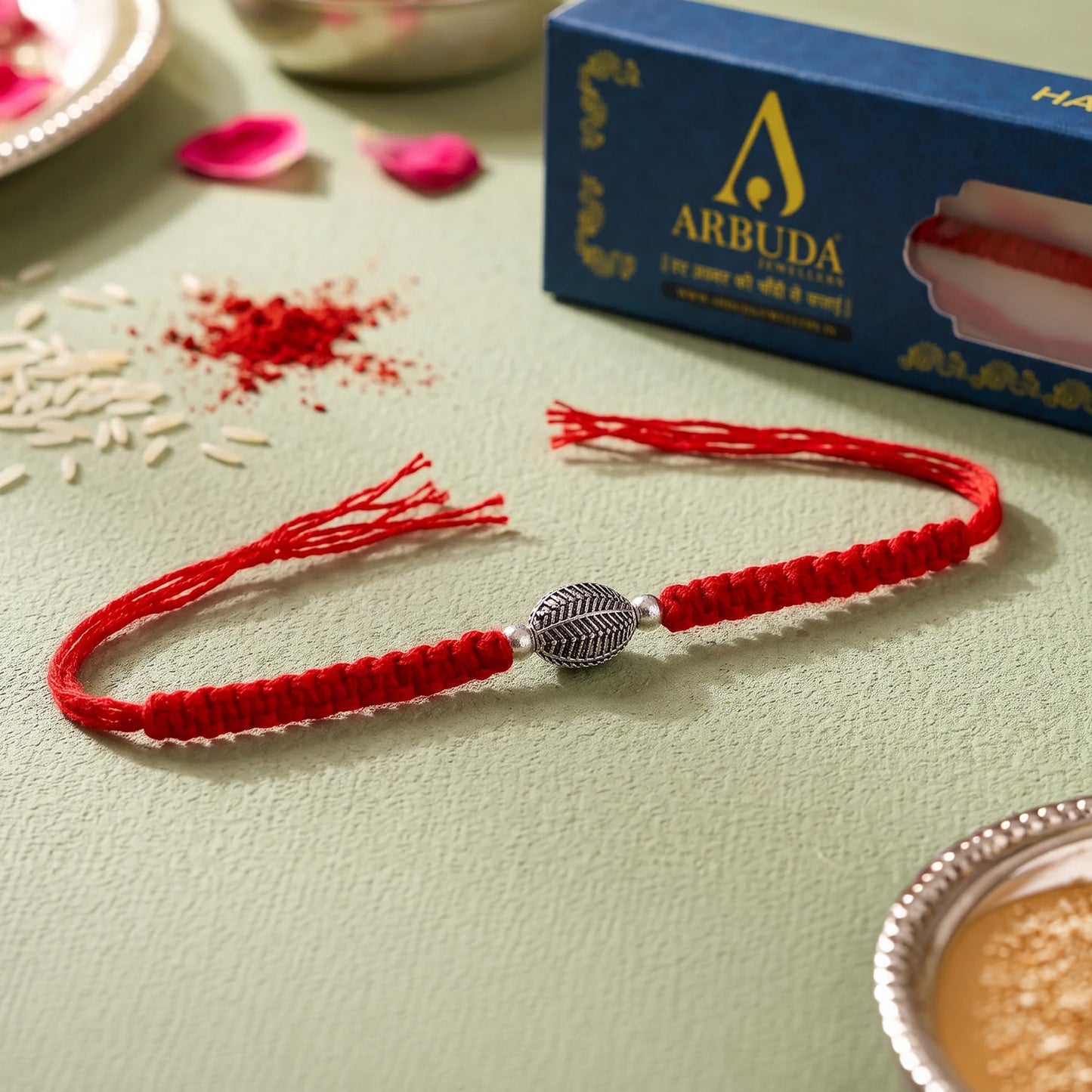 Oxidized Silver Leaf Bead Rakhi