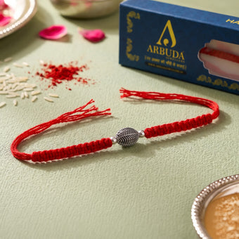 Oxidized Silver Leaf Bead Rakhi