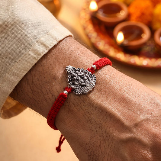 Radha Krishna Oxidized Silver Rakhi