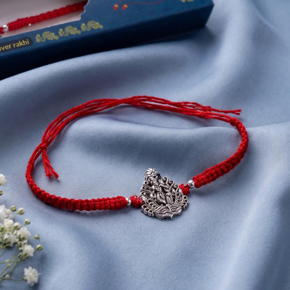 Radha Krishna Oxidized Silver Rakhi