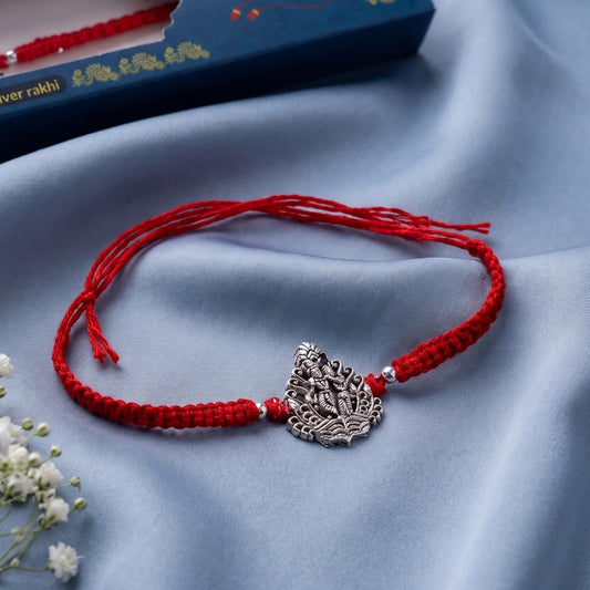 Radha Krishna Oxidized Silver Rakhi