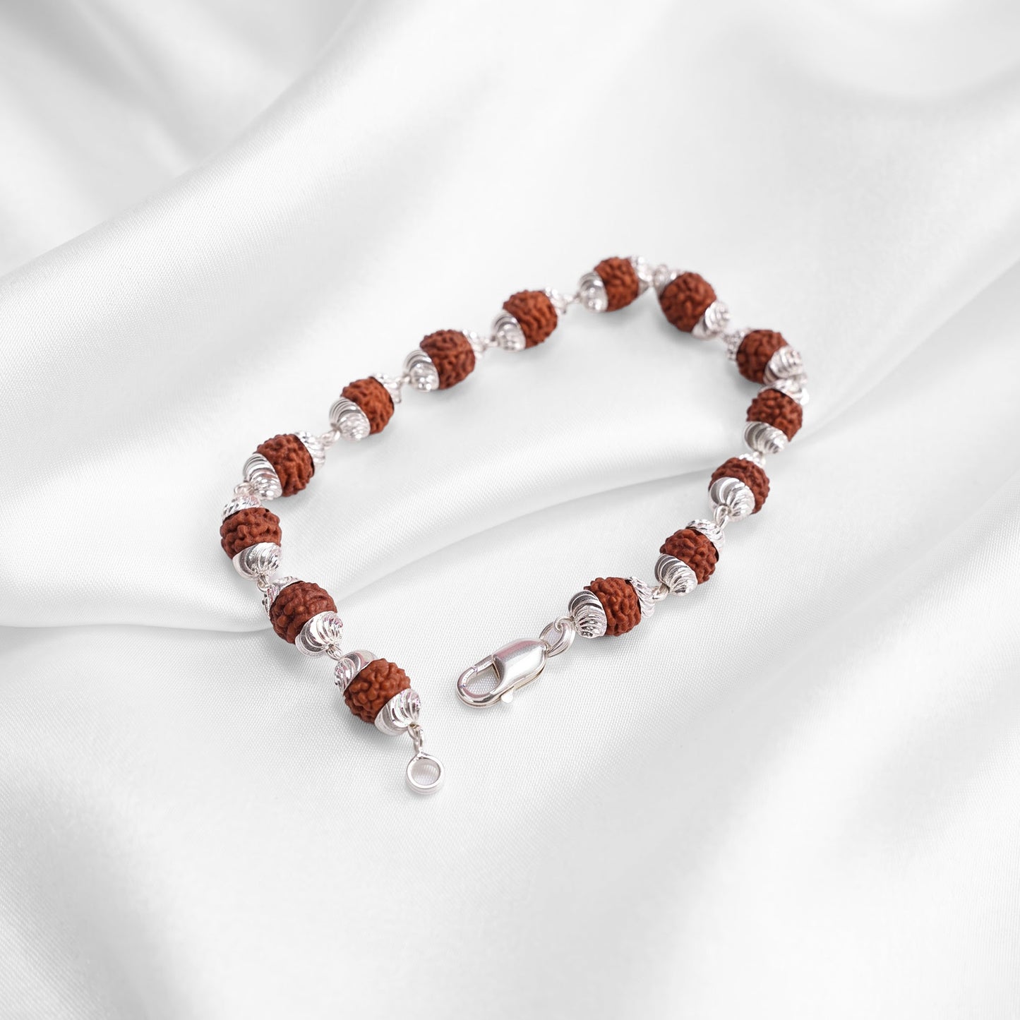 Rudraksha Fluted Silver Cap Lucky Bracelet