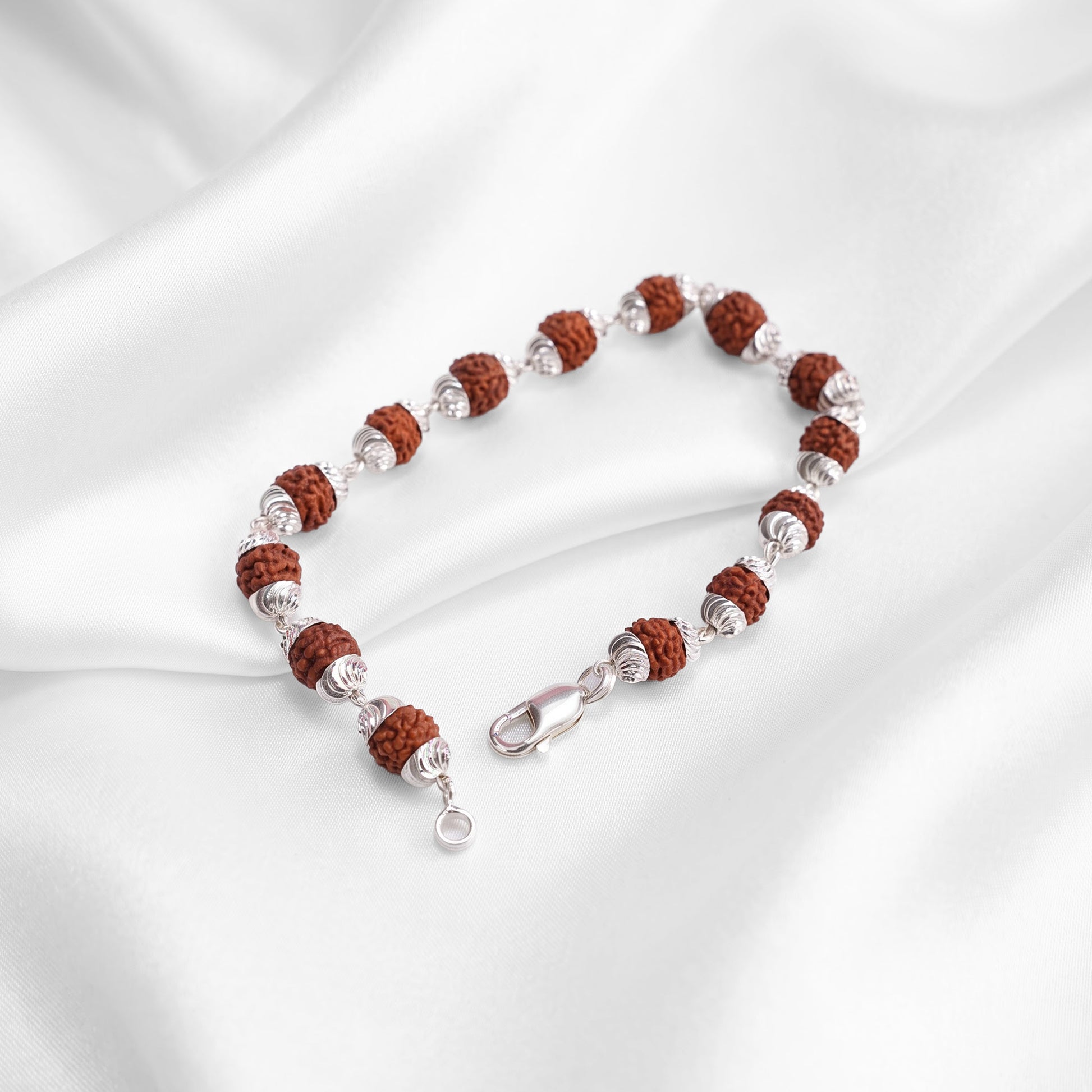 Rudraksha Fluted Silver Cap Lucky Bracelet