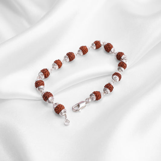 Rudraksha Fluted Silver Cap Lucky Bracelet
