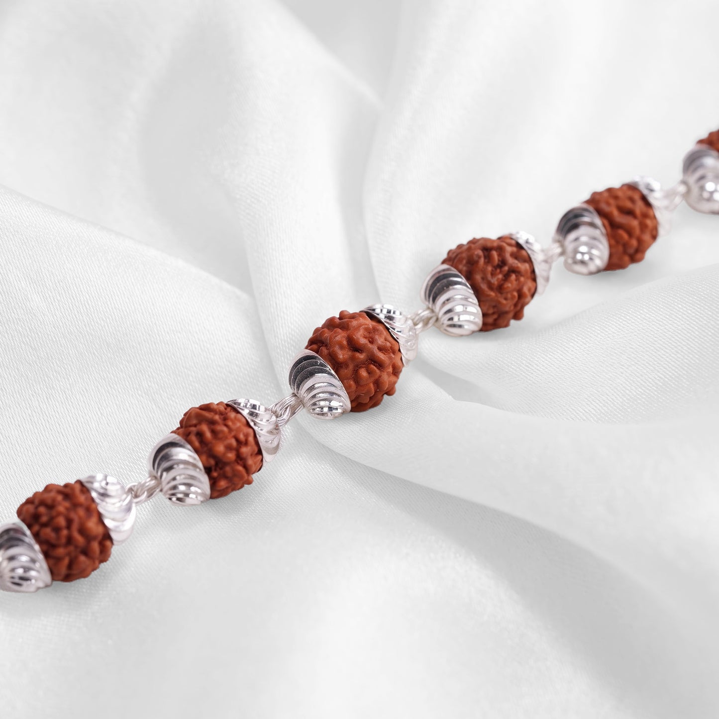 Rudraksha Fluted Silver Cap Lucky Bracelet