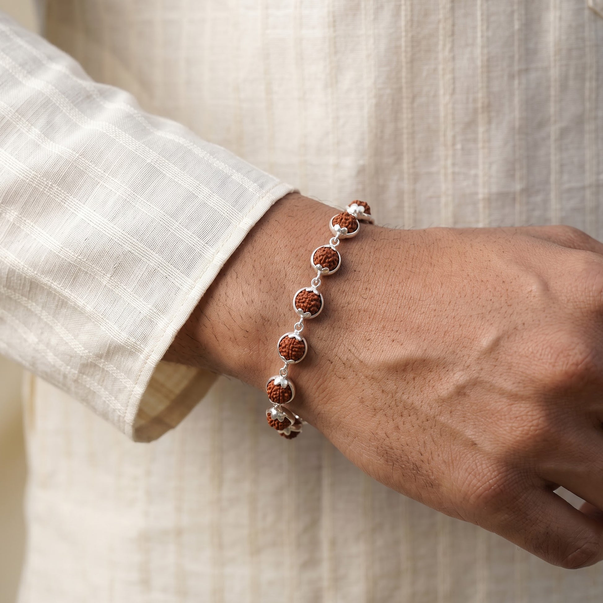 Rudraksha Full Bezel Silver Lucky Bracelet