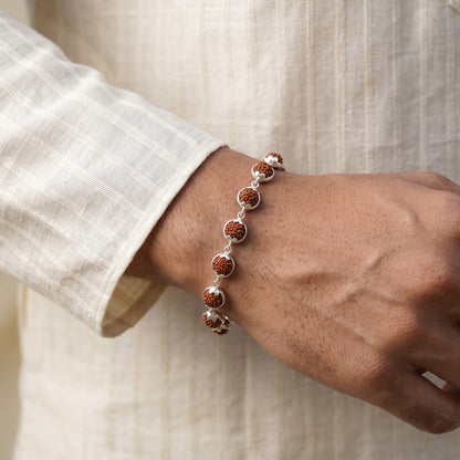 Rudraksha Full Bezel Silver Lucky Bracelet