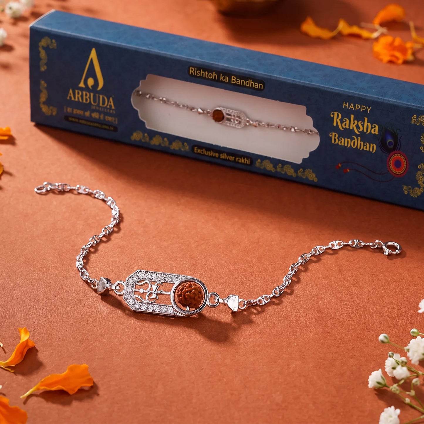 Rudraksha Silver Chain Rakhi