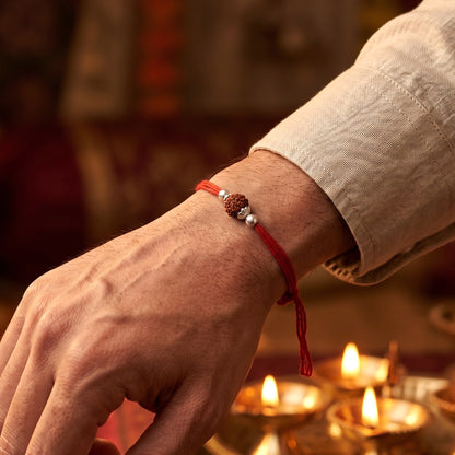 Single Rudraksha Silver Rakhi