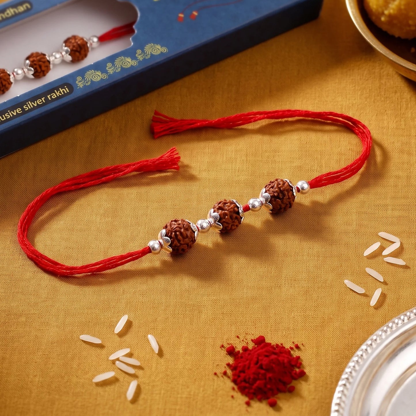 Three Bead Rudraksha Rakhi