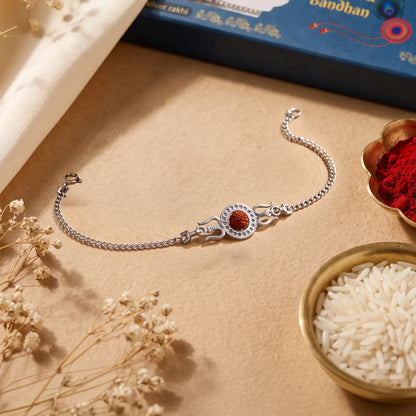 Trishul Rudraksha Silver Chain Rakhi